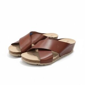 Comfort Cross-Band Wedge Slide Mules - Brown